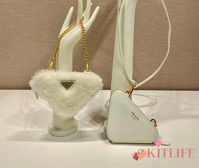 	 Kitlife Prada Shearling and Saffiano Leather Mini Pouch White - 15*10*5cm - 1