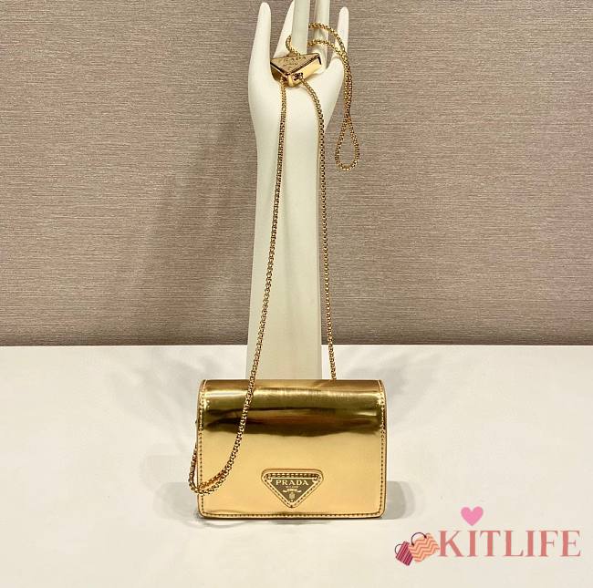 	 Kitlife Prada Brushed leather chain card holder gold - 1MR023 - 11.5x8cm - 1