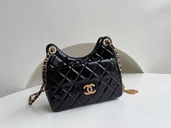 KITLIFE CHANEL 23C HOBO BAG SHINY CALFSKIN BLACK BRUSHED - 19x17x6cm