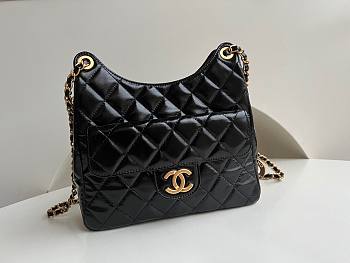 	 KITLIFE CHANEL 23C HOBO BAG SHINY CALFSKIN BLACK BRUSHED - 22.5x21.5x7cm