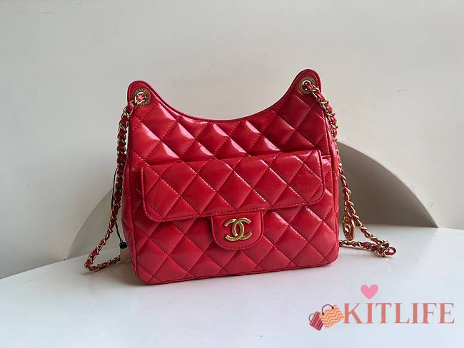 	 KITLIFE CHANEL 23C HOBO BAG SHINY CALFSKIN DARK RED BRUSHED - 22.5x21.5x7cm - 1