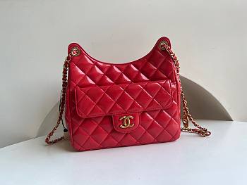 	 KITLIFE CHANEL 23C HOBO BAG SHINY CALFSKIN DARK RED BRUSHED - 22.5x21.5x7cm