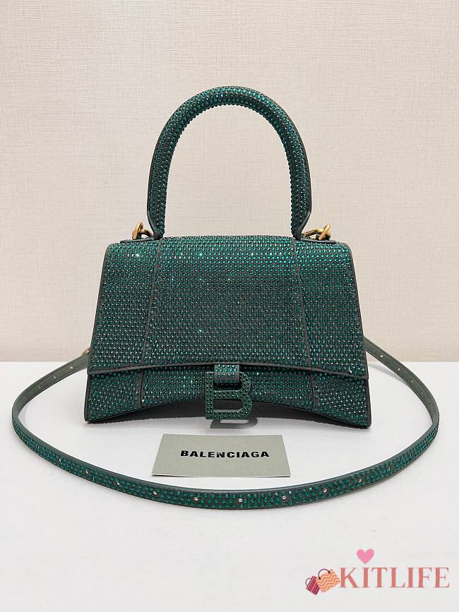 Kitlife Balenciaga Hourglass Rhinestones Bag Green - 23cm - 1