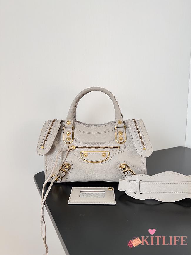 Kitlife Balenciaga Chevre Gold Metallic Edge Hardware Small City Cream - 23*9*16cm - 1