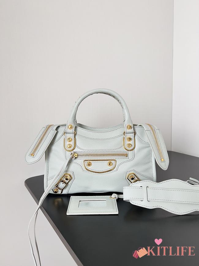 	 Kitlife Balenciaga Chevre Gold Metallic Edge Hardware Small City Light Blue - 23*9*16cm - 1