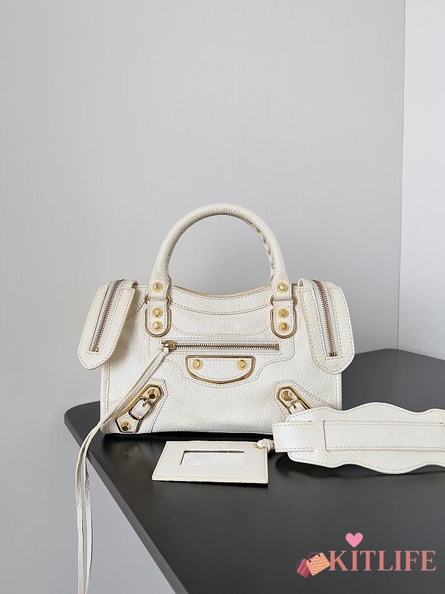 	 Kitlife Balenciaga Chevre Gold Metallic Edge Hardware Small City White - 23*9*16cm - 1