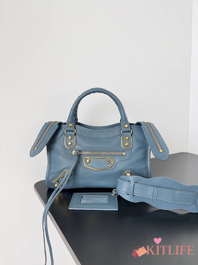 	 Kitlife Balenciaga Chevre Gold Metallic Edge Hardware Small City Deep Blue - 23*9*16cm - 1