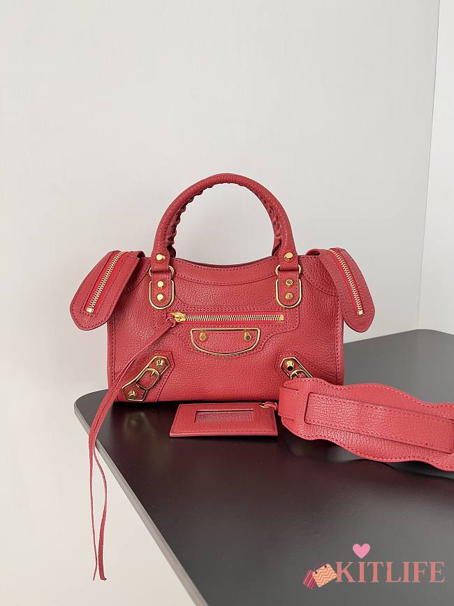 	 Kitlife Balenciaga Chevre Gold Metallic Edge Hardware Small City Red - 23*9*16cm - 1