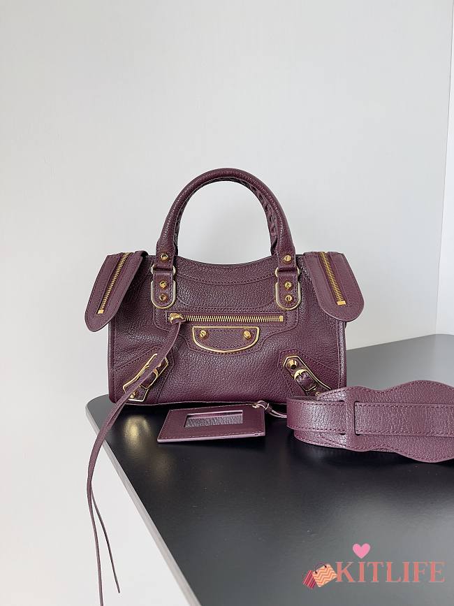 	 Kitlife Balenciaga Chevre Gold Metallic Edge Hardware Small City Dark Burgundy - 23*9*16cm - 1