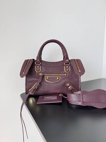 	 Kitlife Balenciaga Chevre Gold Metallic Edge Hardware Small City Dark Burgundy - 23*9*16cm