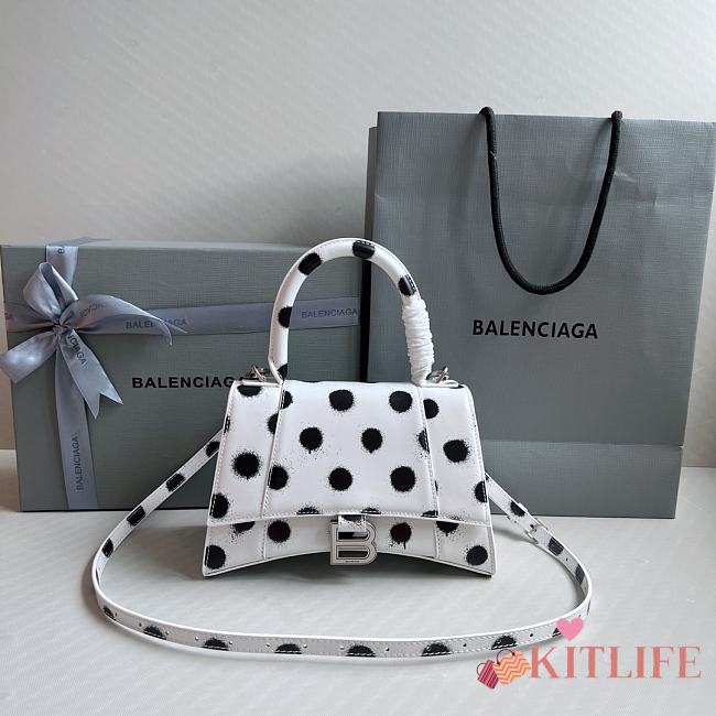 Kitlife Balenciaga Small Hourglass Polka Dot Leather Top Handle Bag White - 23cmx10x14cm - 1