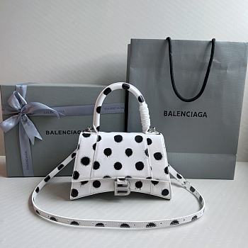 Kitlife Balenciaga Small Hourglass Polka Dot Leather Top Handle Bag White - 23cmx10x14cm