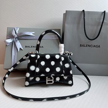 	 Kitlife Balenciaga Small Hourglass Polka Dot Leather Top Handle Bag Black - 23cmx10x14cm