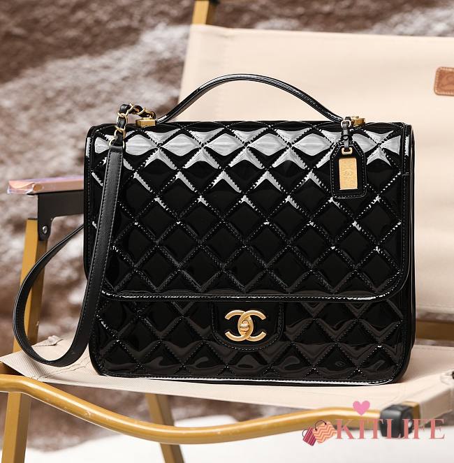 Kitlife Chanel Patent Calfskin & Gold-Tone Metal Black Large Backpack - 31.5cmx31cmx9cm - 1