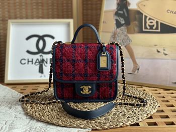 	 Kitlife Chanel Small Flap Bag with top handle red Cotton & Wool  - 17 × 20.5 × 6 cm