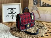 	 Kitlife Chanel Small Flap Bag with top handle red Cotton & Wool  - 17 × 20.5 × 6 cm - 3