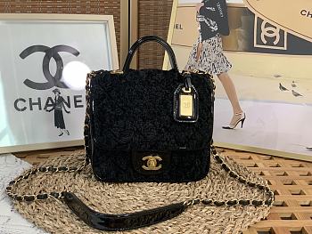 Kitlife Chanel Small Flap Bag with top handle black tweed - 17 × 20.5 × 6