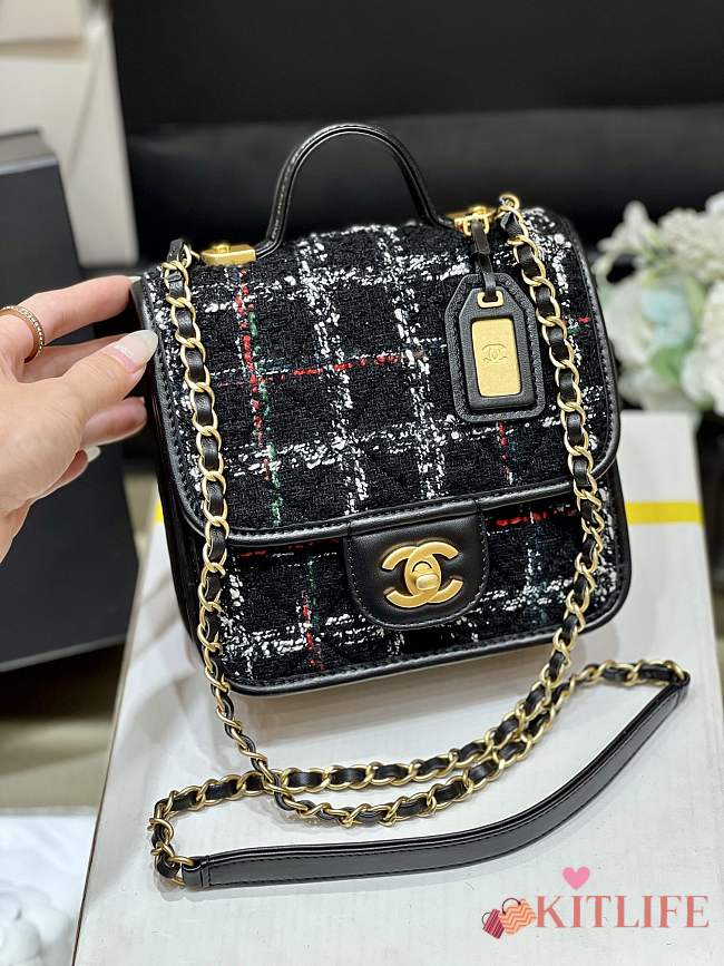 Kitlife Chanel Small Flap Bag with top handle black Cotton & Wool - 17 × 20.5 × 6 - 1