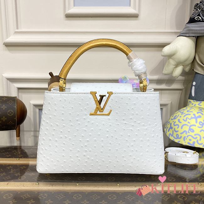 	 Kitlife Louis Vuitton Capucines Small Ostrich Leather White - 27*18*9cm - 1