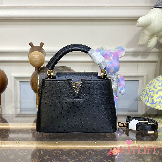 Kitlife Louis Vuitton Capucines Mini Ostrich Leather Black - 21*14*8cm - 1