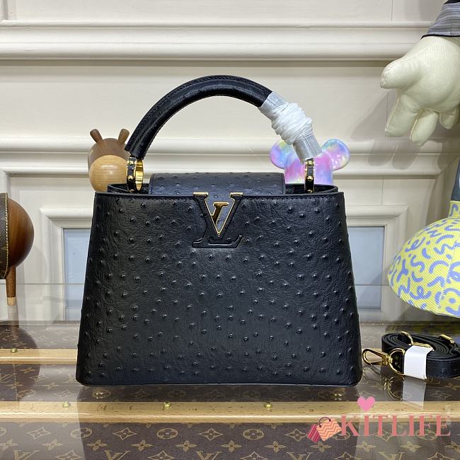 	 Kitlife Louis Vuitton Capucines Small Ostrich Leather Black - 27*18*9cm - 1