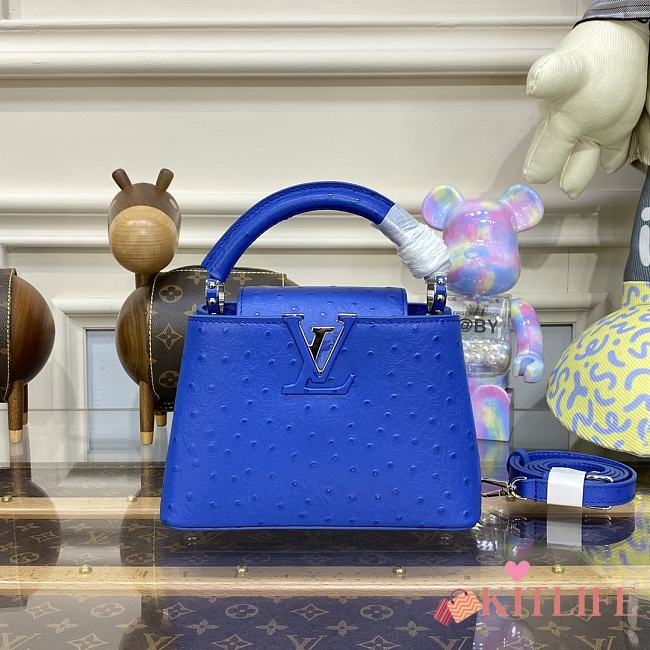 	 Kitlife Louis Vuitton Capucines Mini Ostrich Leather Blue - 21*14*8cm - 1