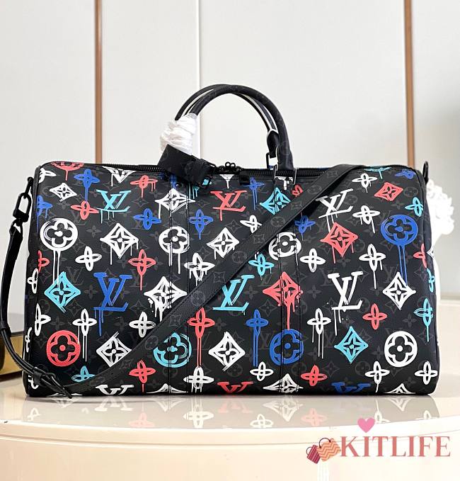 KITLIFE LOUIS VUITTON KEEPALL BANDOULIERE BAG 50 Orange LV Graffiti pattern - 50 x 29 x 23 cm - 1