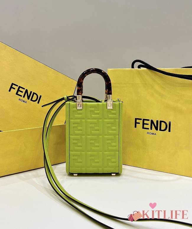 	 Kitlife Fendi Sunshine Mini Acid Green leather shopper - 13x5x17cm - 1