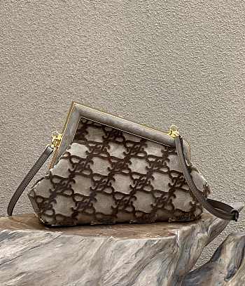 Kitlife Fendi First Small Grey suede bag ­- 8BP127 - 26x9.5 x18