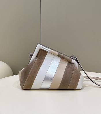 	 Kitlife Fendi First Small Leather bag silver and light brown inlay - 26x9.5 x18cm