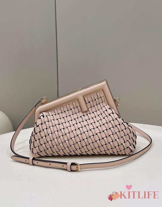 	 Kitlife Fendi First Small Beige braided leather pink bag - 26x18x9.5 cm - 1