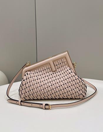 	 Kitlife Fendi First Small Beige braided leather pink bag - 26x18x9.5 cm