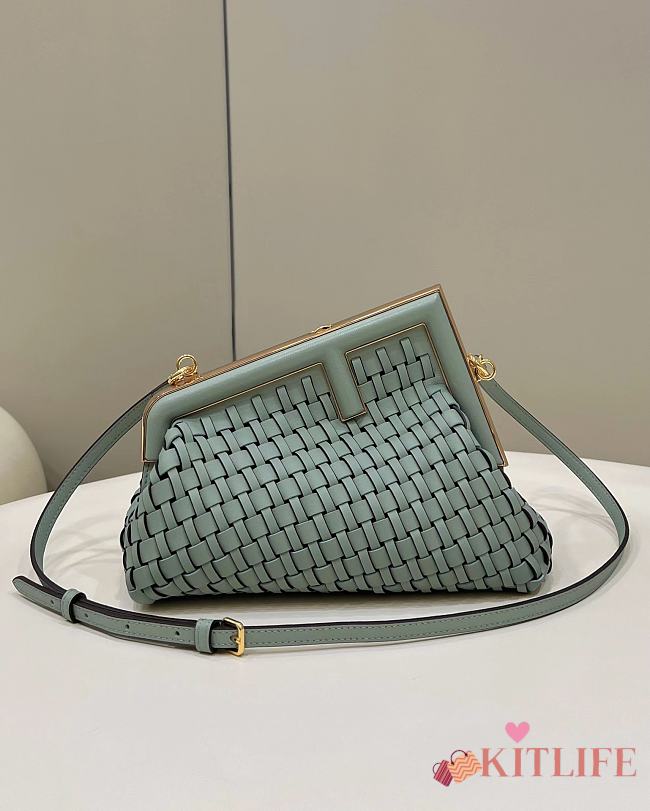 	 Kitlife Fendi First Small Beige braided leather green bag - 26x18x9.5 cm - 1