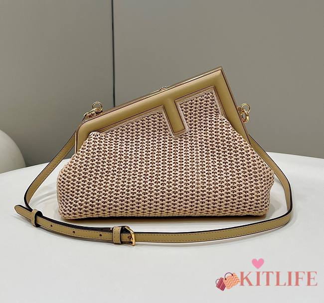 Kitlife Fendi First Small Beige raffia macrame beige bag - 26x9.5x18cm - 1