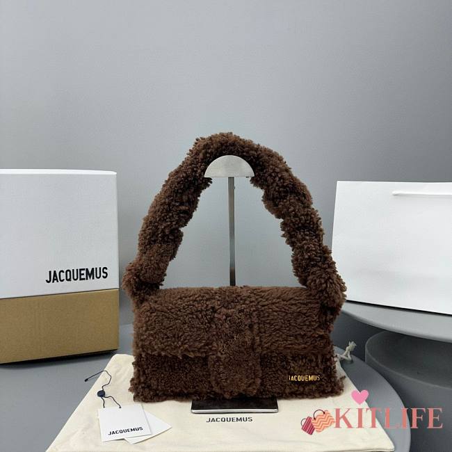 Kitlife Jacquemus Shearling Le Bambidou Shoulder Brown Bag - 27x12x7cm - 1