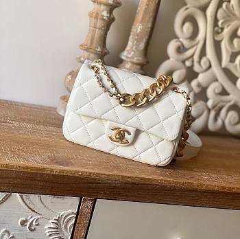 	 Kitlife Chanel Mini Flap Bag with big gold chain strap white lambskin leather - 19*14*6cm