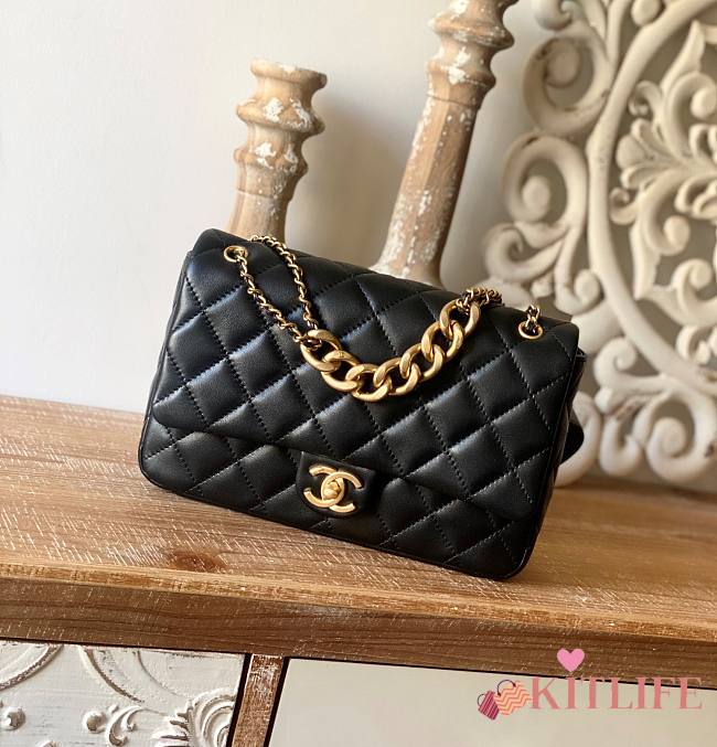 	 Kitlife Chanel Mini Flap Bag with big gold chain strap black lambskin leather - 25*16*6.5cm - 1