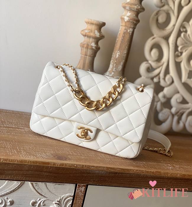 	 Kitlife Chanel Mini Flap Bag with big gold chain strap white lambskin leather - 25*16*6.5cm - 1