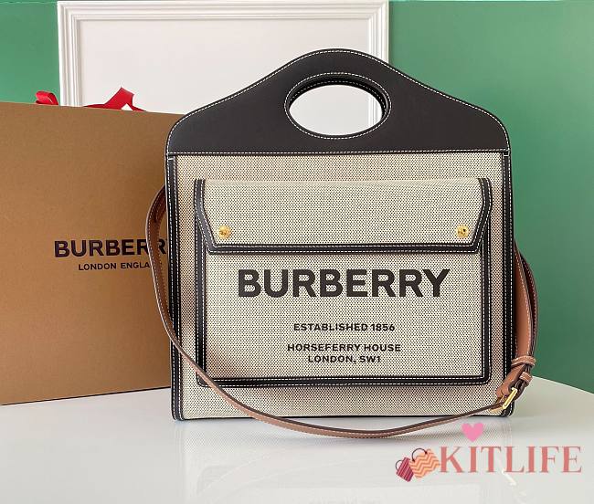 	 Kitlife Burberry Mini Two-tone Canvas and Leather Pocket Black Bag - 23 x 6 x 26.5cm - 1