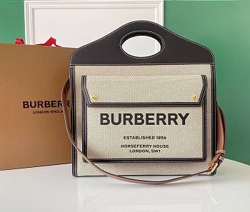 	 Kitlife Burberry Mini Two-tone Canvas and Leather Pocket Black Bag - 23 x 6 x 26.5cm