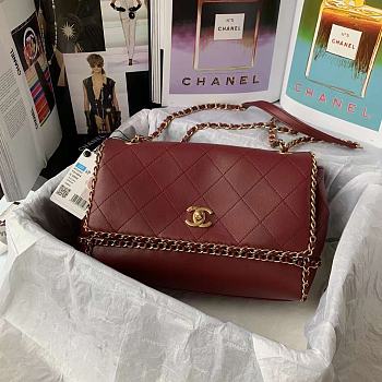 Kitlife Chanel Flap Bag Gold Chain Trim Burgundy Leather - 28*20*12CM