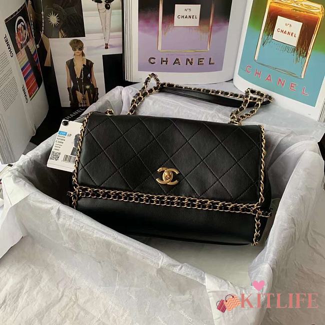 	 Kitlife Chanel Flap Bag Gold Chain Trim Black - 28*20*12CM - 1