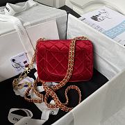 Kitlife Chanel Flap Bag Red Velvet Color Gold Chain - 16*12*5cm - 5