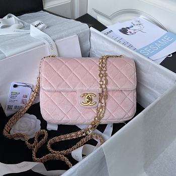 	 Kitlife Chanel Flap Bag Pink Velvet Color Gold Chain - 20.5*17*6.5cm