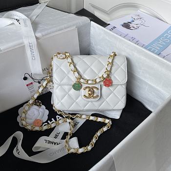 Kitlife Chanel Flap Bag Smooth White Leather With Gold Chain - 16*12*5cm