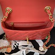 	 Kitlife Chanel Flap Bag Smooth Coral Pink Leather With Gold Chain - 16*12*5cm - 2