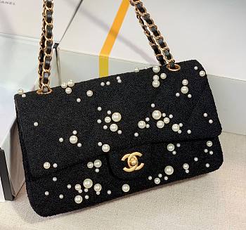 Kitlife Chanel Flap Black Tweed With Pearls - 25cm 