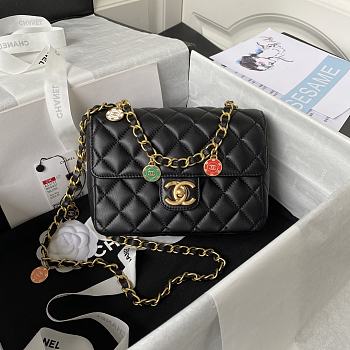 	 Kitlife Chanel Flap Bag Smooth Coral Black Leather With Gold Chain - 14.5*19*6.5cm