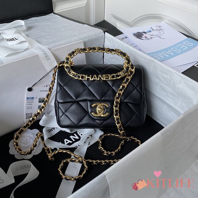 	 Kitlife Chanel Ring Chain Flap Black - 17*13*6cm - 1