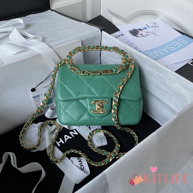 	 Kitlife Chanel Ring Chain Flap Green- 17*13*6cm - 1